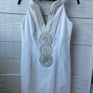 LILLY PULITZER WOMENS WHITE WITH GOLD AND SILVER TRIM PARTY DRESS - SIZE 0